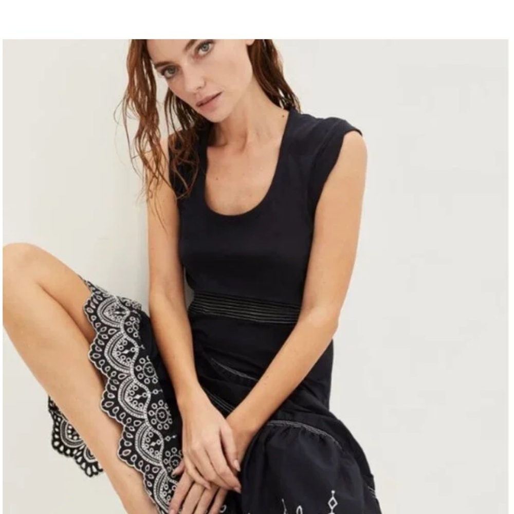 NWOT VERONICA BEARD Amaia Navy Midi Eyelet Short Sleeve Embroidered Dress Size S - Picture 2 of 11